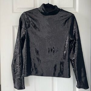 EXPRESS - Black Sequin Top with mock neck & deep back zipper closure. Stunning!